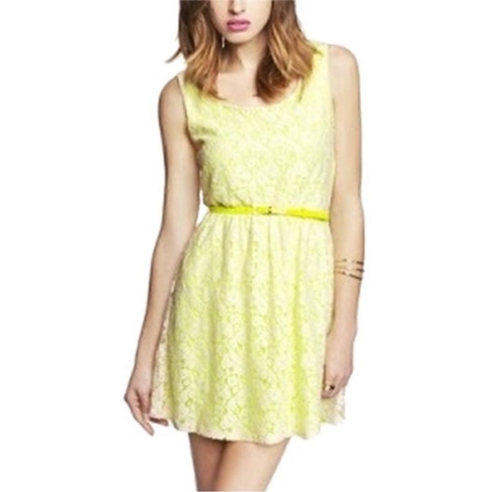 Express Neon Yellow Lace Overlay Dress Size Medium